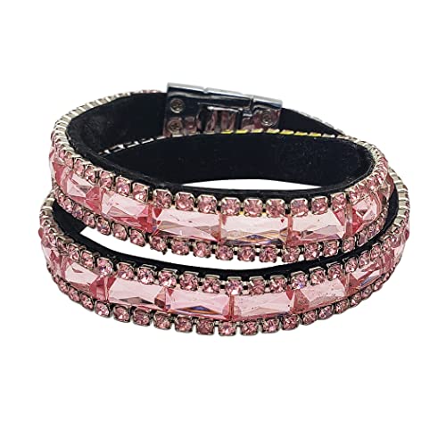 Amazon.com: Wrap bracelet pink leather and dark green imitation pearls on  gold plate on brass button closer : Handmade Products